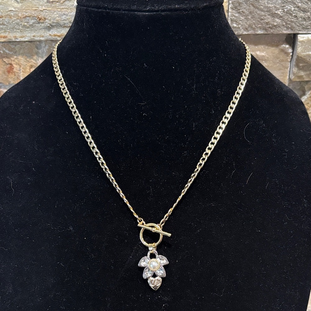 Gold-Tone Designer Flower Pendant Necklace - Women Jewelry